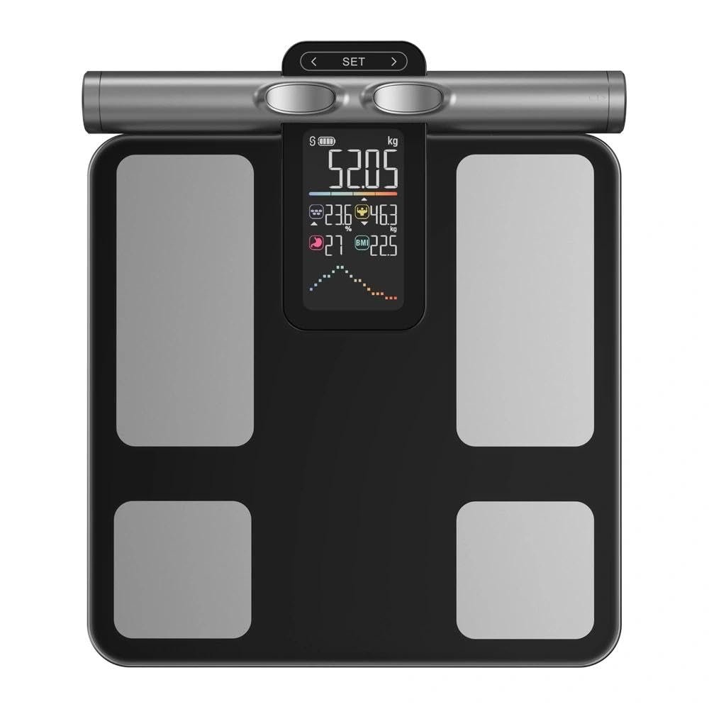 Satisjoy 8-Electrode Smart Body Fat Scale, CS10E High Accuracy Segmental Body Composition Analyzer with Handle, Large LED Color Screen, Heart Rate & BMI, Works with Fitness Apps