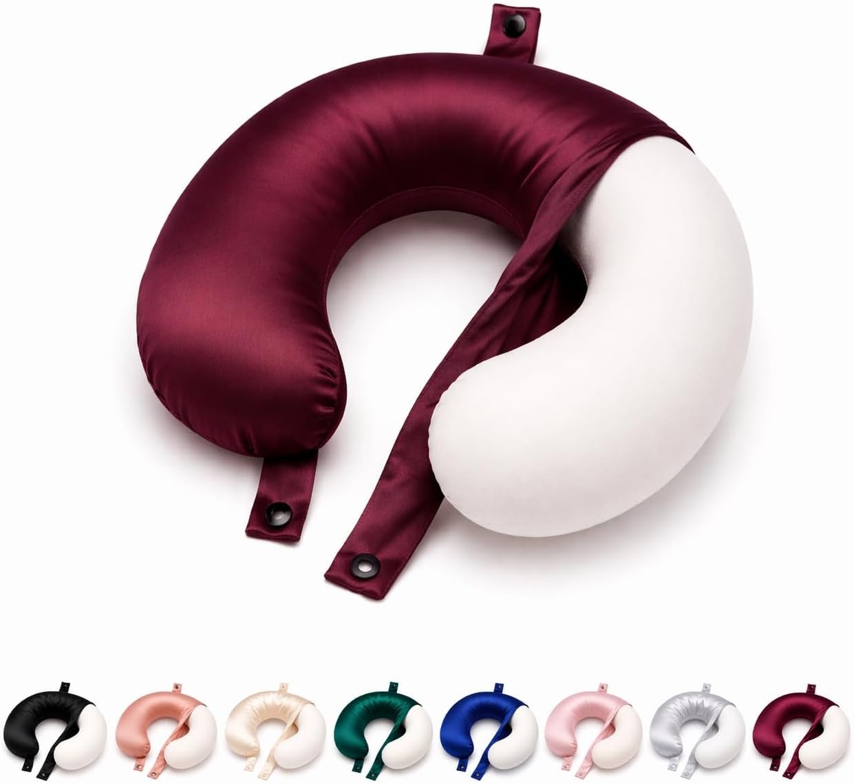 ROSEWARD 100% Mulberry Silk Travel Neck Pillow Replacement Cover Only, Highest 6A Grade 22 Momme Silk Travel Neck Pillow Removable Cover, USA Made (Mulberry)