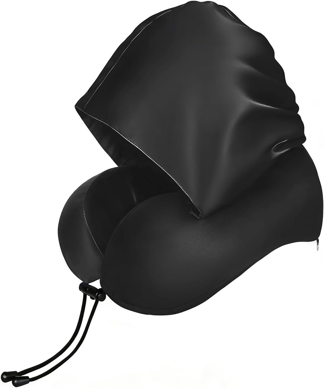 Satin Neck Pillow with Hood Pixie Pillows for Short Hair Sleep Travel Airplane Memory Foam Long Flight Plane Essentials Black