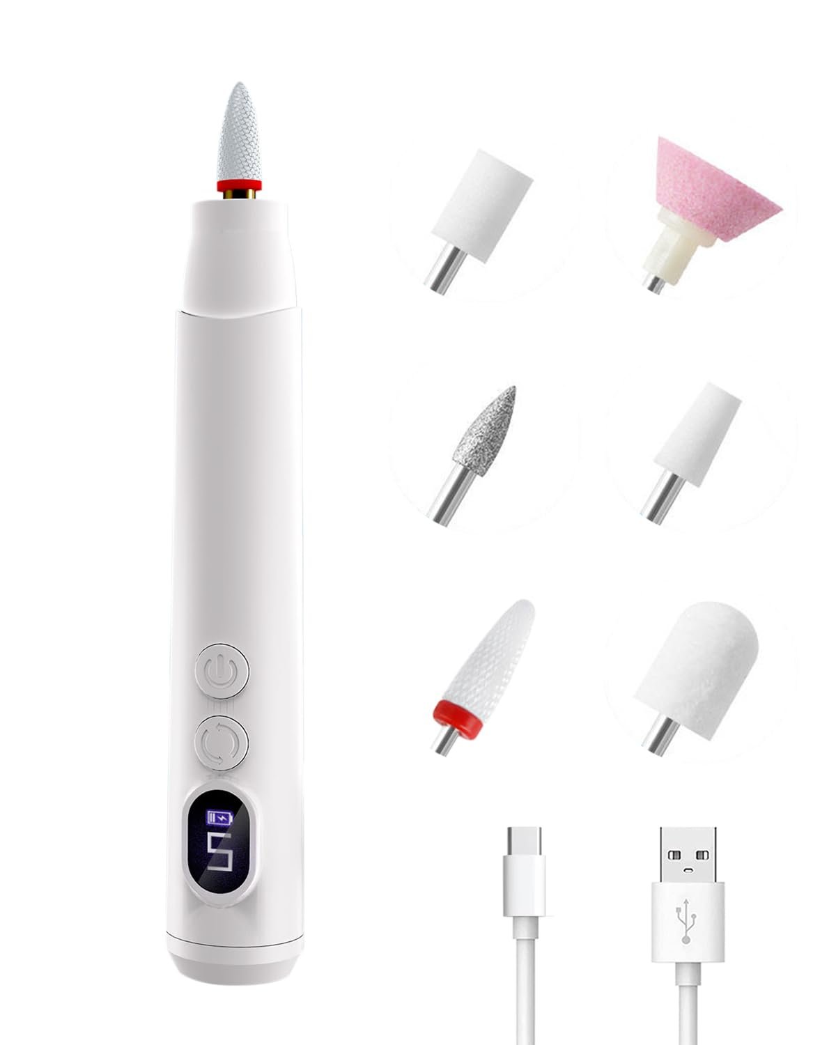 Electric Nail Drill & Gel Polish Remover – 5-Speed Cordless Nail File Filer Grinder – Rechargeable Manicure Kit for Acrylic Gel Nails Cuticle Callus Remover – Electric Nail Drill Buffers for Women