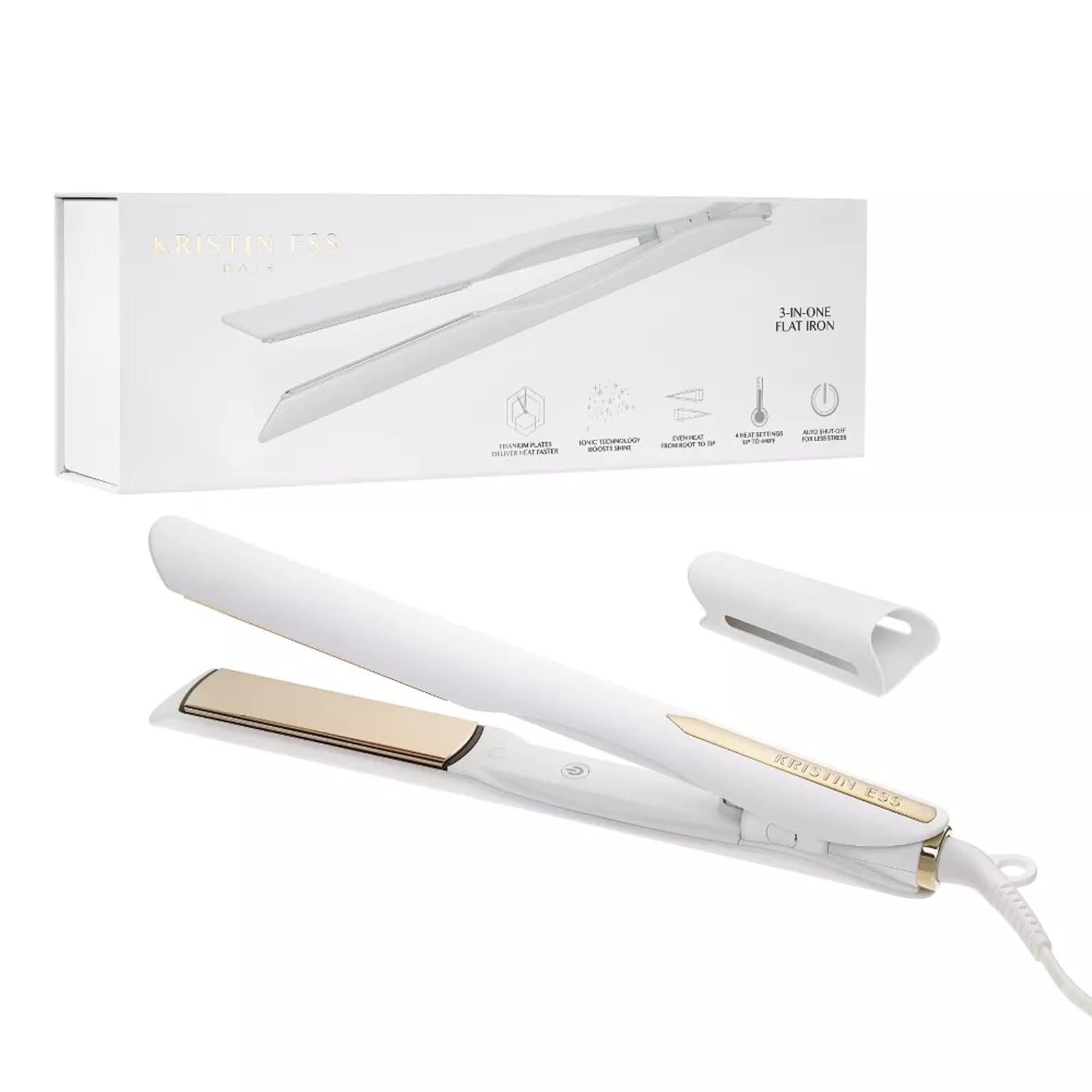 Kristin Ess 3-in-One Titanium Hair Straightener and Curler 2 in 1 Combo + Waver for Women – 1 1/4″ – 440 Degrees – Professional Ionic Dual Voltage Flat Iron + Travel Cap – Frizzy, Curly + Thick Hair