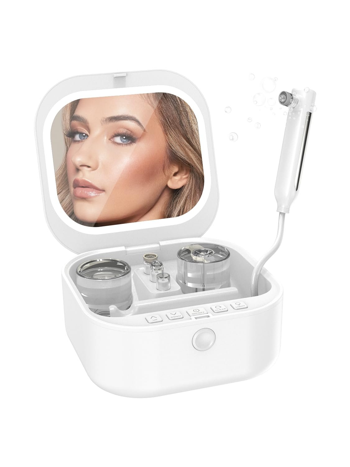 kingdo 4-in-1 Microdermabrasion Machine for Home Use, Professional Microdermabrasion Tool with Diamond Exfoliation, Deep Pore Cleansing, Hydration & LED Mirror