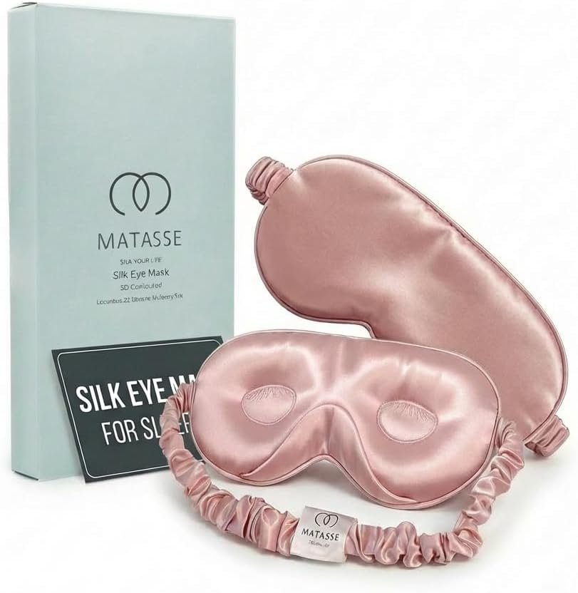 MATASSE 100% Mulberry Silk Sleep Mask 22 Momme Grade 6A – 3D Contoured Eye Mask for Sleeping, 14mm Deep Eye Cups, Total Blackout Blindfold for Women Men, Adjustable Strap, Side Sleeper (Pink)