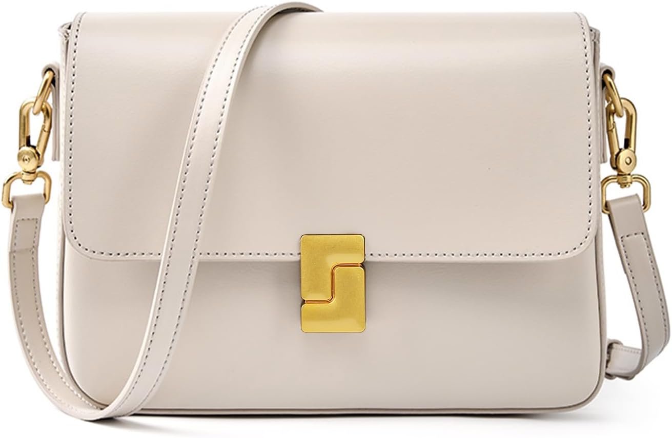 Leather Shoulder Bags for Women, Designer Crossbody Purses Minimalism Handbags with Adjustable Strap for Travel | genuine leather, adjustable strap, detachable strap, travel purse, lightweight, metal feet