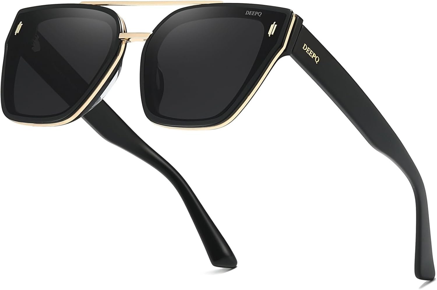 DeepQ Square Polarized Sunglasses for Women, Premium Acetate Frame with Metal Detail, UV400 Protection Fashion Sun Glasses