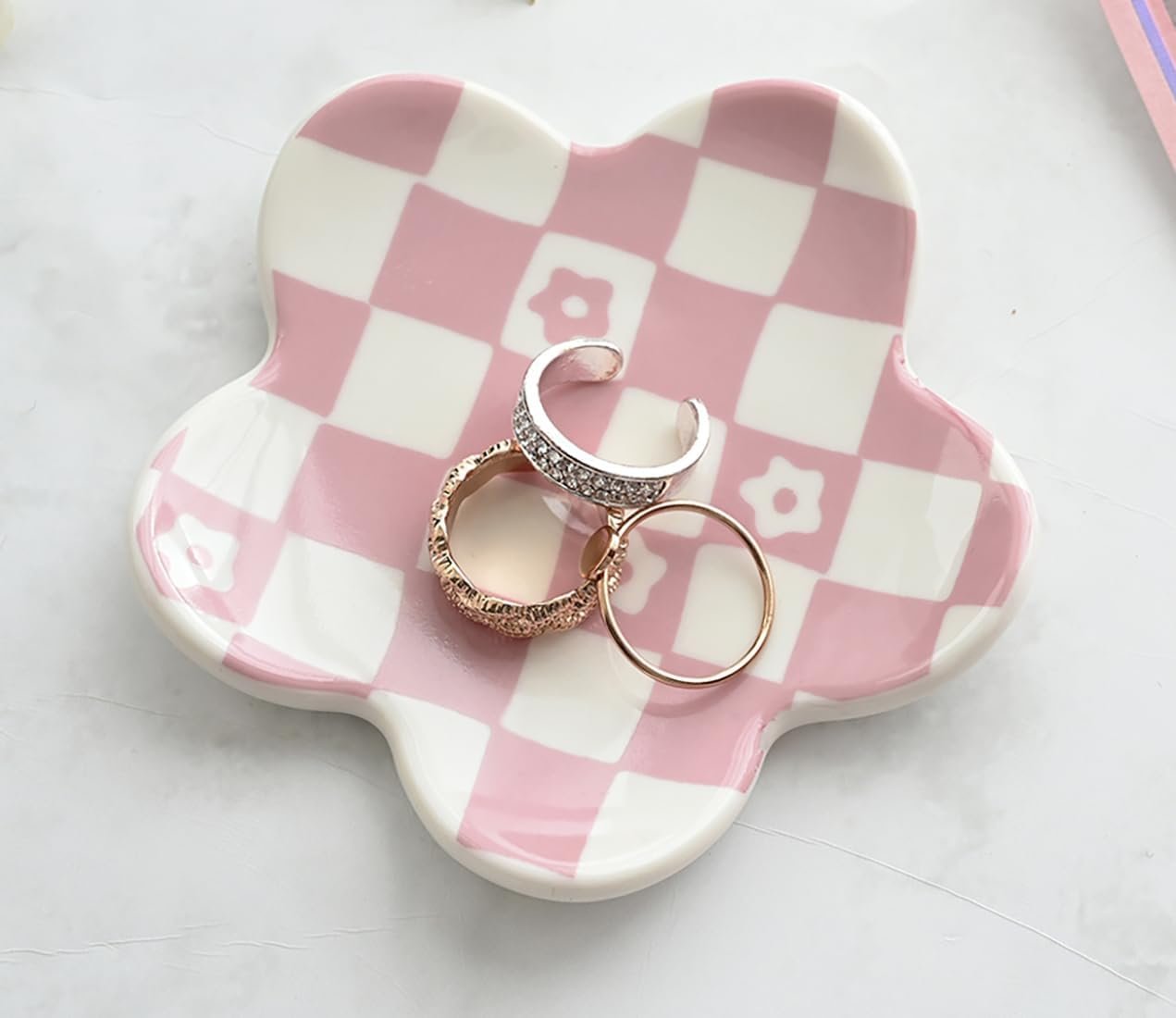 Room Decor Aesthetic Stuff for Teen Girls Gifts Trendy Stuff Pink Roon Decor Aesthetic Room Decor Bedroom Decor Aesthetic Checkered Jewelry Tray
