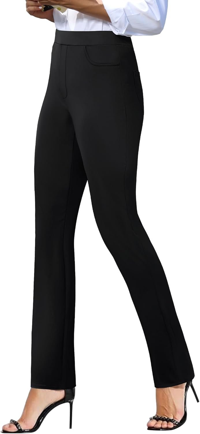 keriffe Women’s Stretchy Yoga Dress Pants High Waisted Straight Leg Casual Work Business Office Slacks 4 Pockets