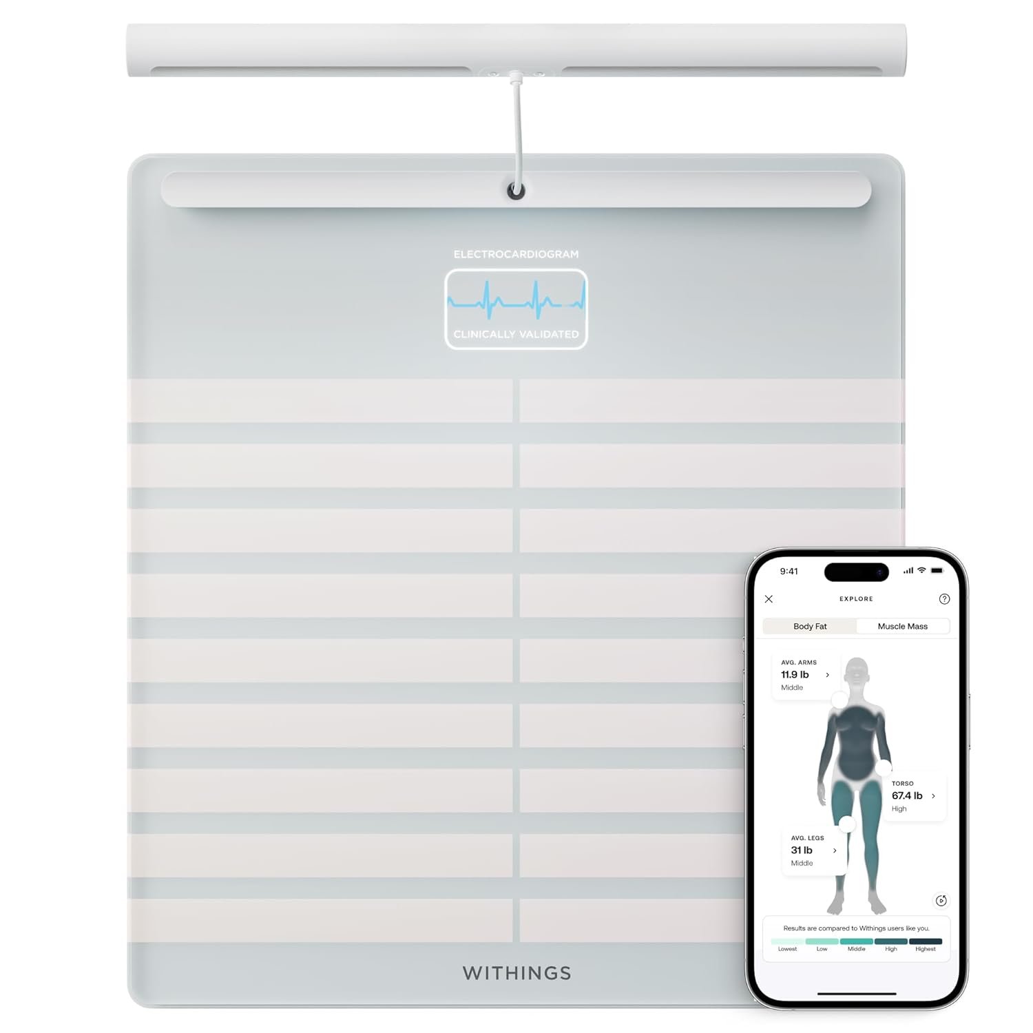WITHINGS Body Scan – Smart Scale with Segmental Body Composition Analysis, Weighing Scales Body Weight & Vascular Age, Visceral Fat, Heart Rate, iOS/Android