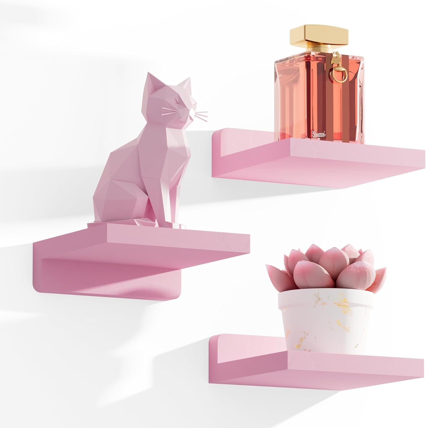QsQueen Small Floating Shelves Mini Shelves Hanging Display 5 Inch Wall Shelf for Bathroom Livingroom Bedroom,3 Pack, with 2 Types of Installation, Great for Room Decor