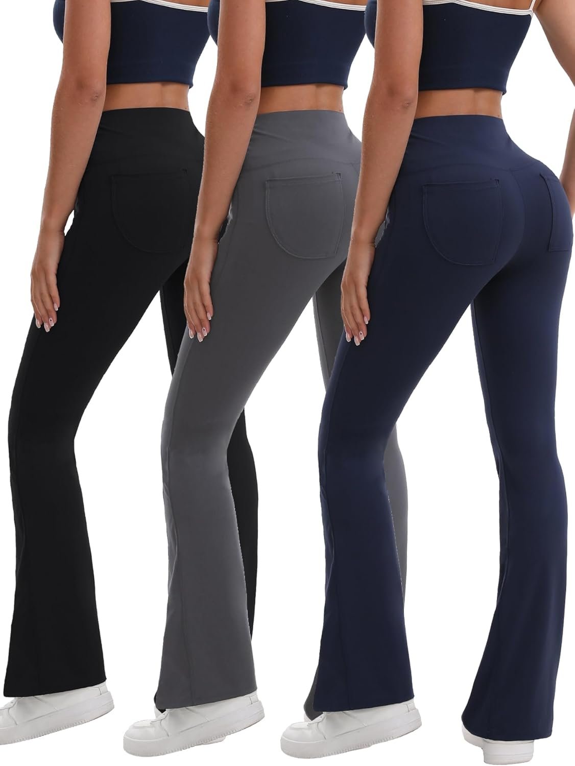 3 Packs Women’s Flare Leggings with Pockets, Soft High Waisted Tummy Control Bootcut Workout Yoga Pants