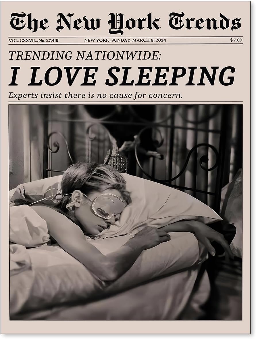VERENIX Retro Black and White Feminist Wall Art Newspaper Aesthetic Canvas Posters Vintage Funky Girl Sleeping Prints for Girly Dorm Bedroom Wall Decor 12×16 inch Unframed