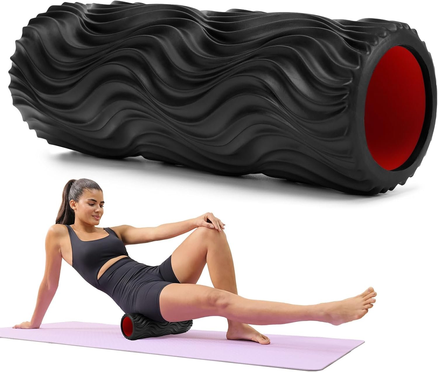 Foam Roller, 15″ High Density Foam Back Roller, Wave Textured Massage Roller for Deep Muscle Massage Pilates Yoga,Fitness Exercise Roller for Whole Body Release(Black)