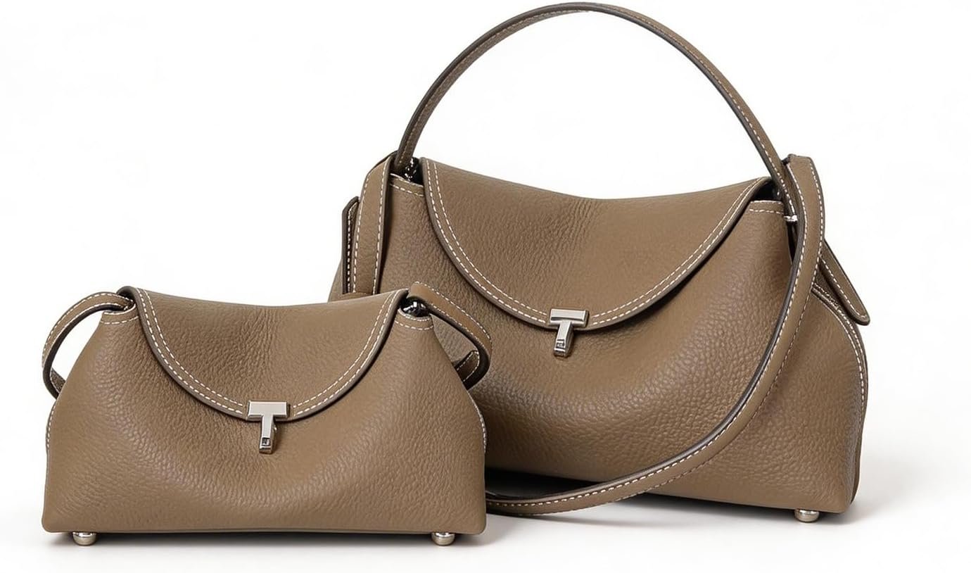 2PCS Woman Handbag Luxury Leather Underarm Shoulder Casual Tote Lady Soft Bucket Bag