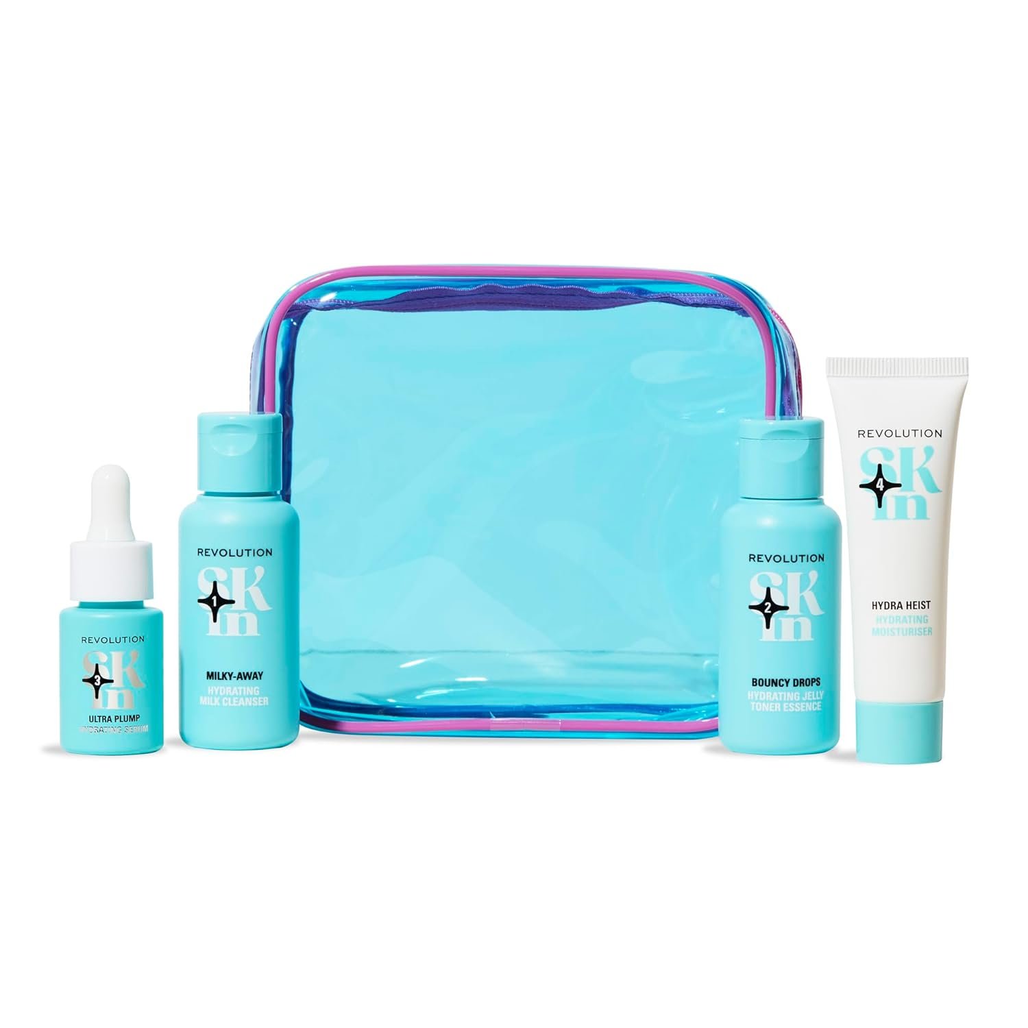 Revolution Skin, Happy Hydrate 4 Step Starter Kit, Hydrating Skincare Set with Cleansing Milk, Essence, Serum & Moisturizer, Vegan & Cruelty-Free, 4 Mini Products
