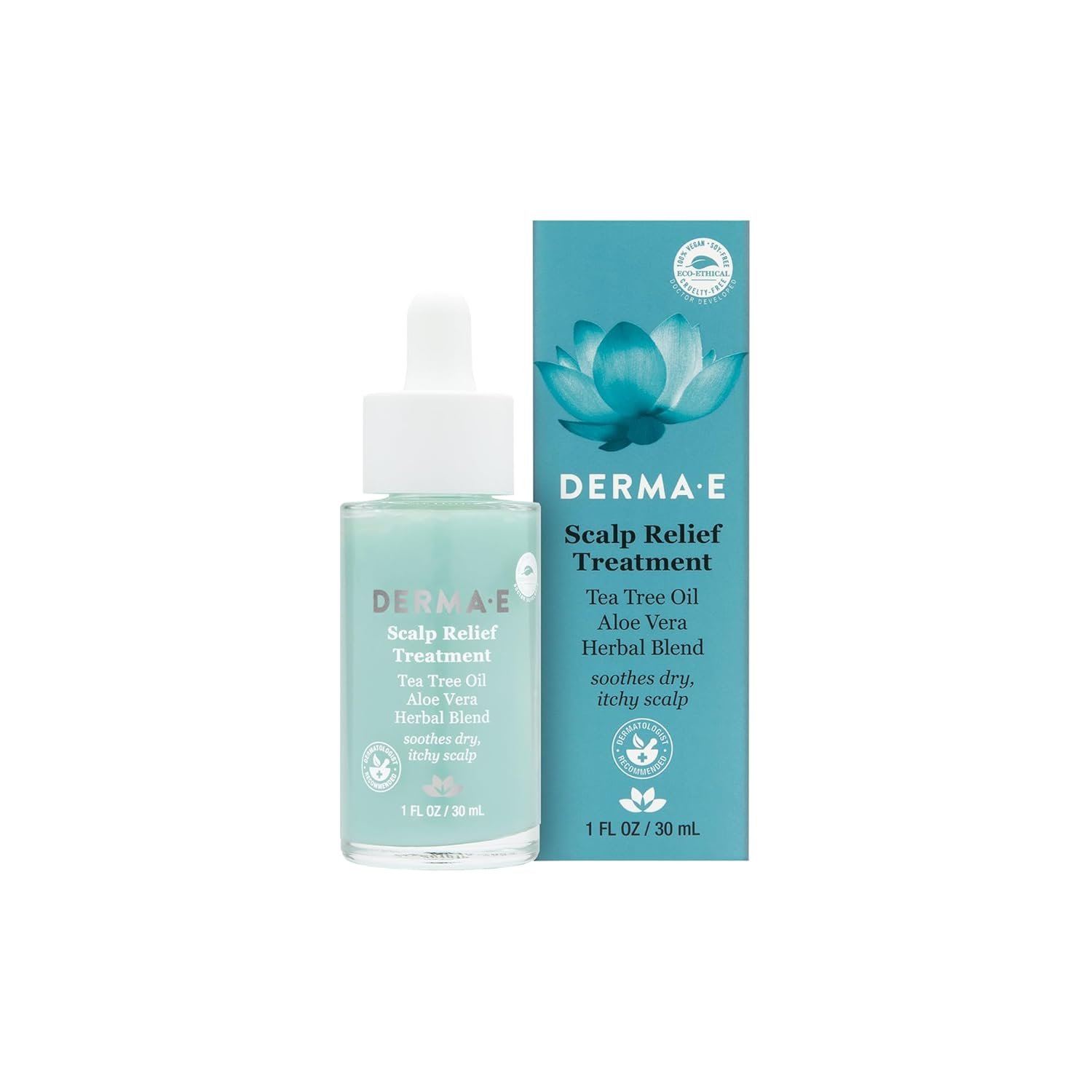 DERMA-E Scalp Relief Treatment – Dry Scalp Moisturizer Serum – Tea Tree Oil, Menthol and Aloe Vera Cool and Soothe Itchy Scalp and Promote Scalp Health, 1 Fl Oz