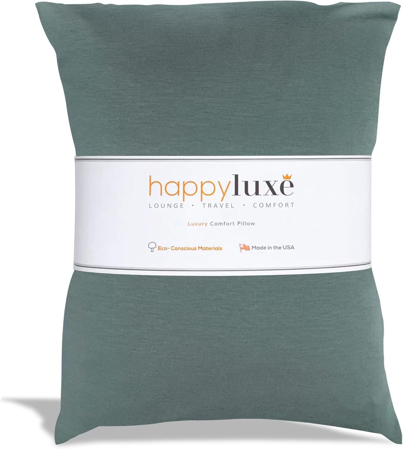 Happyluxe Odyssey Travel Pillow for Long Flights – Soft, Small, Alternative to Down and Memory Foam. 17 x 13in – Made in The USA, Sage Green Airplane Pillow for Adults Sleeping, Camping or Nap
