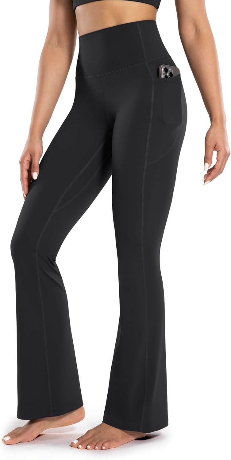 ENERBLOOM Women’s Workout Flare Yoga Pants with Pockets High Waisted Bootcut Leggings Tummy Control 30”