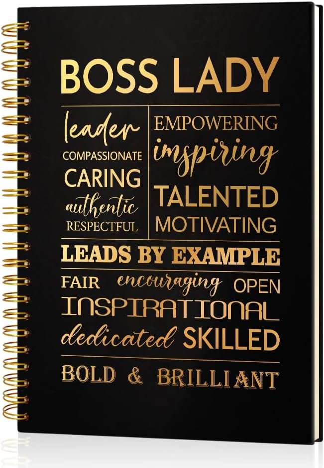 Boss Lady 160 Blank Pages Gold Foil Hardcover Spiral Notebook, New Business Owner Gifts Women Boss Gifts for Boss Female, Appreciation Gifts for Women Entrepreneurs, Boss Day Women’s Day Gifts