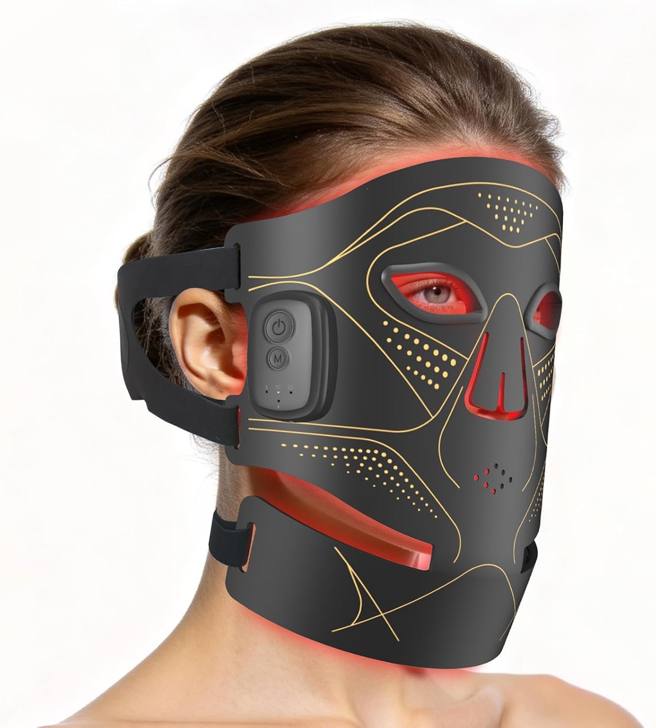 LED Light Therapy Mask, Rechargeable Red Light Therapy for Face with Multiple Light Modes, 3 Timers & 3 Brightness Levels, Detachable Controller for At-Home Skincare Use-Black