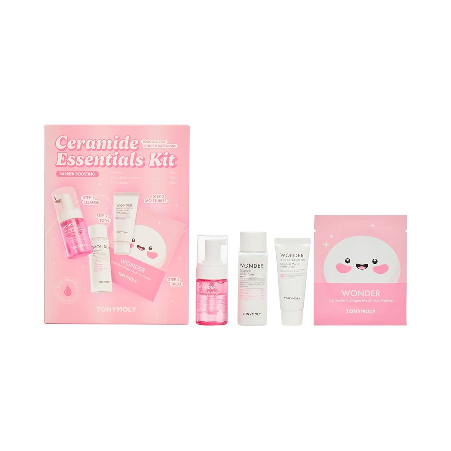 TONYMOLY Wonder Ceramide Mochi Essentials 4-Piece Skincare Set – Hydrating Korean Skincare Travel Kit with Ceramides, Hyaluronic Acid & Cica – Barrier Repair Routine for Dry & Sensitive Skin