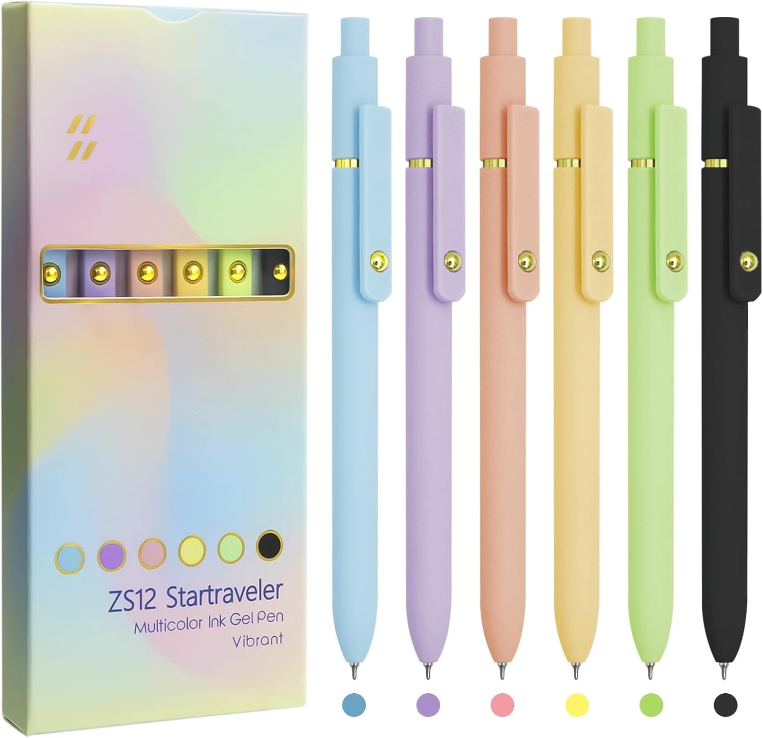 UIXJODO Colored Pens, 6 Pcs Colorful Pens Fine Point Smooth Writing Pen, 0.5mm Colored Ink Gel Pen for Journaling Note Taking Planner, School Supplies Gifts for Nurse Teacher (6 Pcs Gold Vibrant)