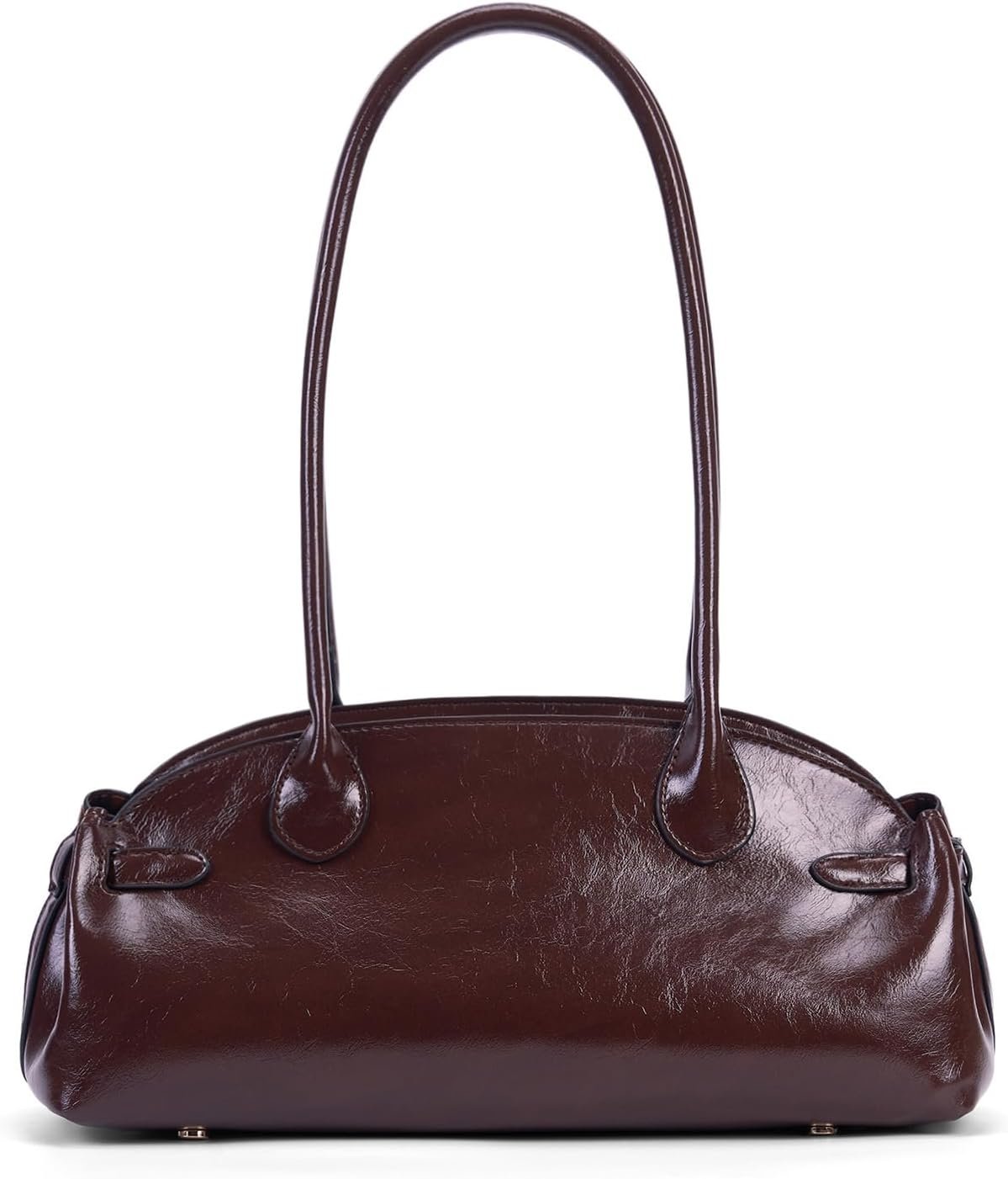 Vintage Shoulder Bag – Glossy Leather Top Handle Handbag, Retro Minimalist Dome Shoulder Purse, Elegant Underarm Bag