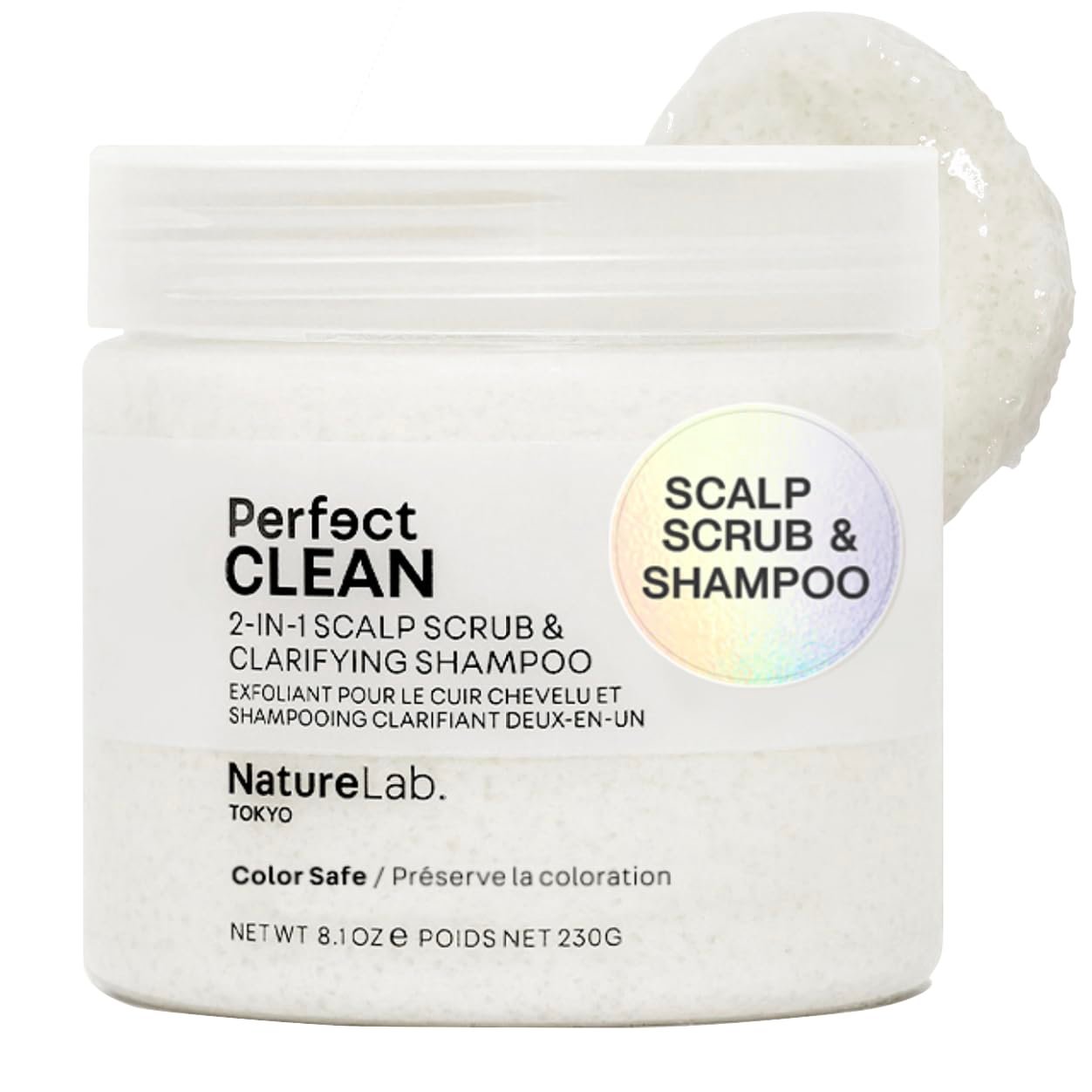 NatureLab.TOKYO Perfect Clean Scalp Scrub & Clarifying Shampoo – Exfoliating Sugar Crystals, Probiotic Sake Water, Hyaluronic Acid – 2-in-1 Deep Scalp Cleanser for Shine & Hydration, 8.1 oz, Original