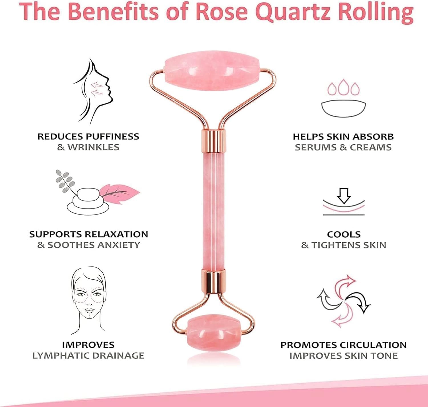 Rose Quartz Gua Sha & Jade Roller Set – Facial Massage Tools for Lymphatic Drainage, Face Sculpting & Puffiness Relief – Anti-Aging Skincare Duo for Women