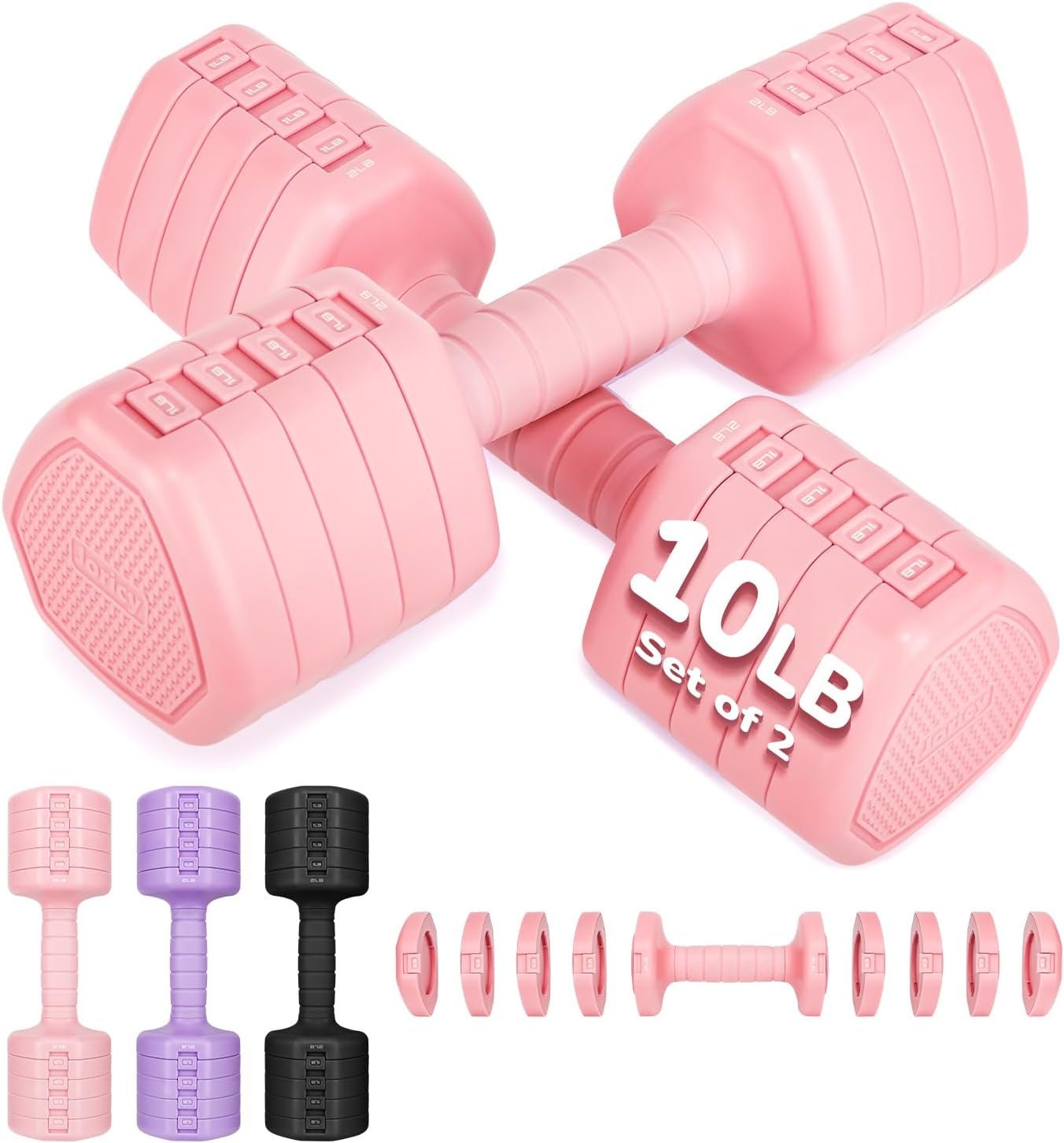 10LBS 20LBS 30LBS Dumbbell Set, Adjustable Dumbbells Set of 2 Hand Weights for Women Men Weight Sets for Home Gym Outdoor Exercise Workout Strength Training Equipments