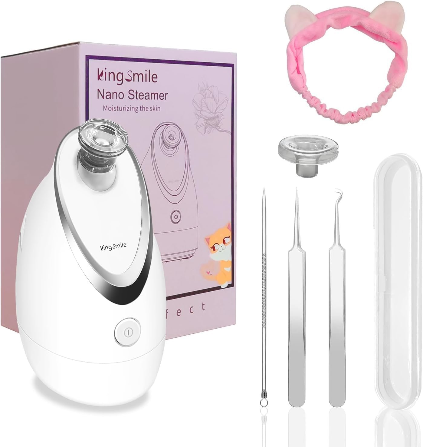 Kingsmile Facial Steamer, 3 in 1 Face Steamer for Facial,Compact NanoSteamer with Aromatherapy,Face Humidifier – Adjustable Nozzle, Warm Mist Steamer for Home SPA, Stainless Steel Skin Kit & Headband