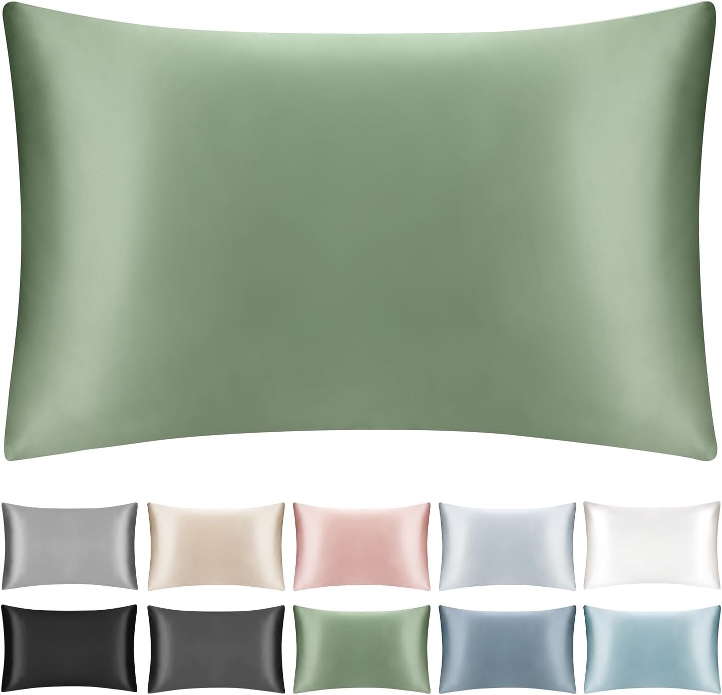 100% Mulberry Silk Toddler/Travel Pillowcase,Both Sides 19MM Small Silk Pillow Case with Hidden Zipper for Kids/Baby 1pc, Sage Green,13″x18″