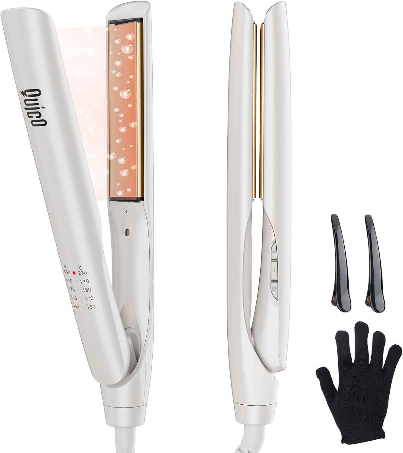 Quico Upgrade Hair Straightener, 100-240V Dual Voltage Hair Straightener and Curler with 15s Heat Up, Professional Negative Ion Ceramic Flat Iron for Less Frizz, 5 Temp & Auto Shut-Off