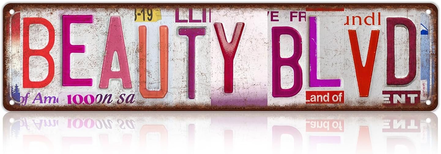 Vintage Beauty Blvd Wall Decor Street Signs Pink Room Metal Tin Signs Gife for Women Girl 16 x 4 Inches