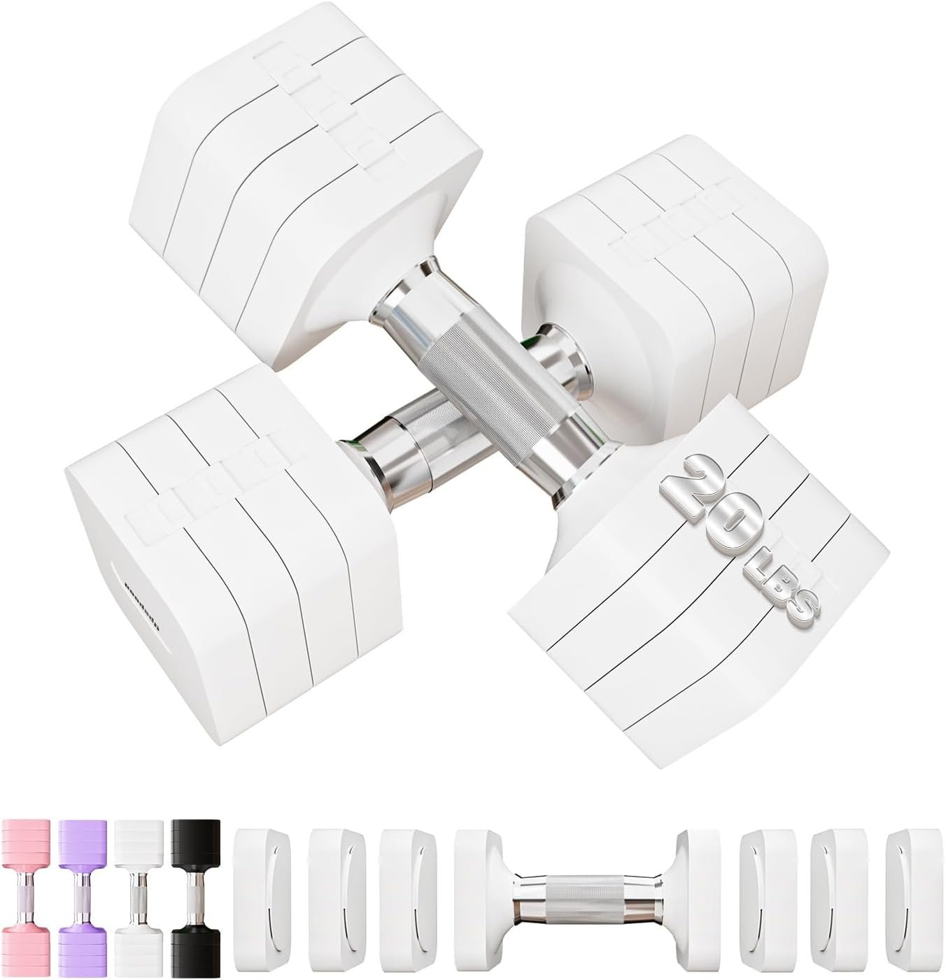 20LB 40LB 50LB Adjustable Dumbbell Set Free Weights Dumbbells Set for Women Men Hand Weights Sets Adjust Dumbbell Weight Sets for Home Gym Exercise Workout Strength Training Equipments