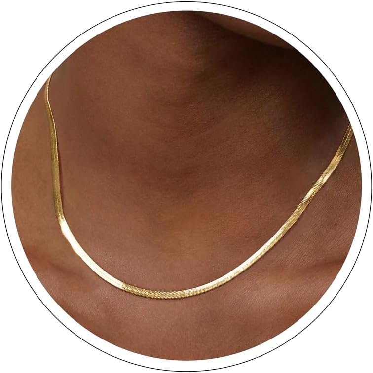 DEARMAY 14K Gold Plated Necklaces for Women, Dainty Gold Herringbone Choker Necklace Thin Layered Snake Chain Jewelry for Gifts