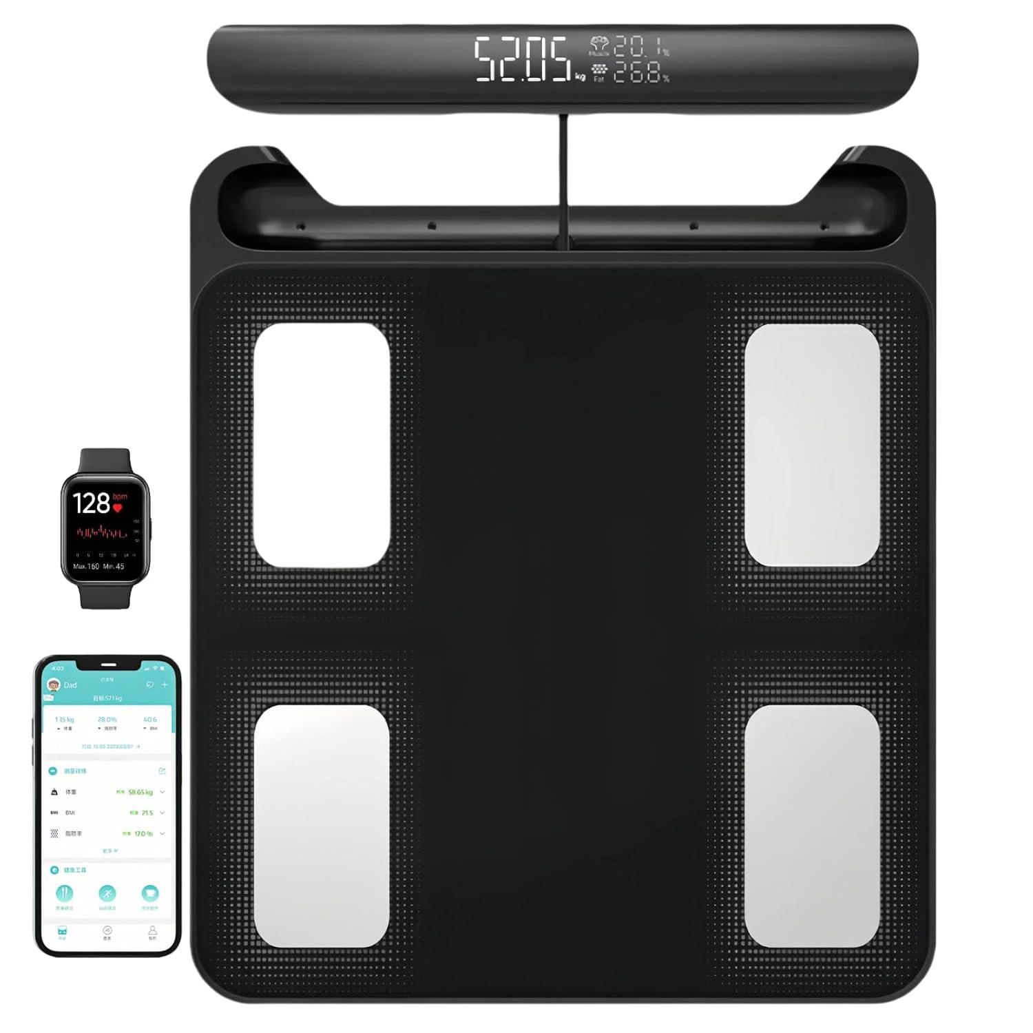 Body Fat Scale with Handles, 8-Electrode Smart Body Composition Scale for Home Use, Segmental Body Analysis, Sync with Apple Health, 400 lb Capacit