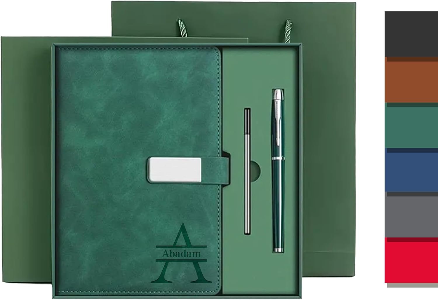 CRME A5 Lined Hardcover Notebook with Magnetic Closure Personalized Journal Notebook Set with Pen Custom Name/Text Daily Journal for Men Women,College Ruled Notebooks for Writing,Note Taking,Green