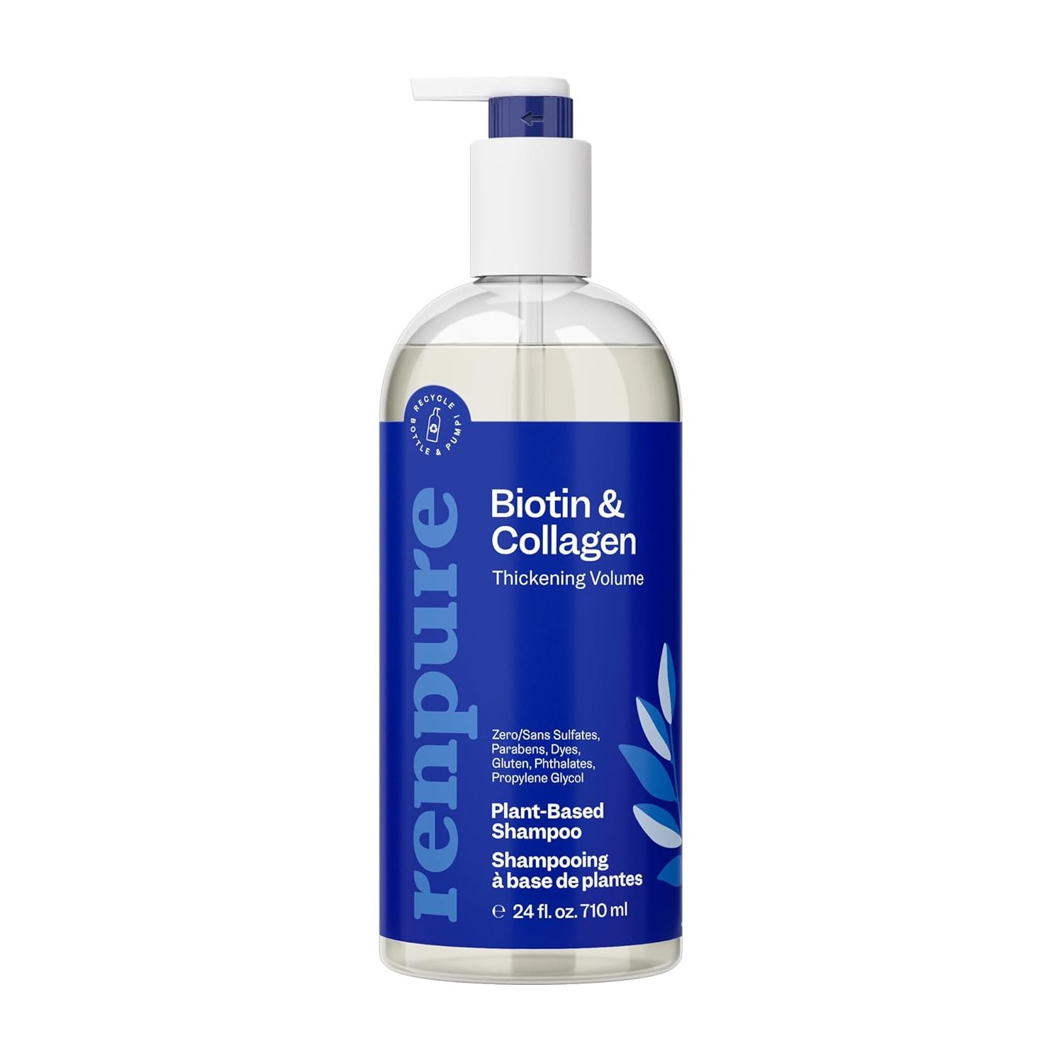 Renpure Plant Based Biotin & Collagen Volumizing Vegan Shampoo, Leaves Hair Looking Luscious, Rids Hair of Grime, Gentle Biotin Shampoo Formula, Paraben Free, Recyclable, Pump Bottle Design, 24 fl oz