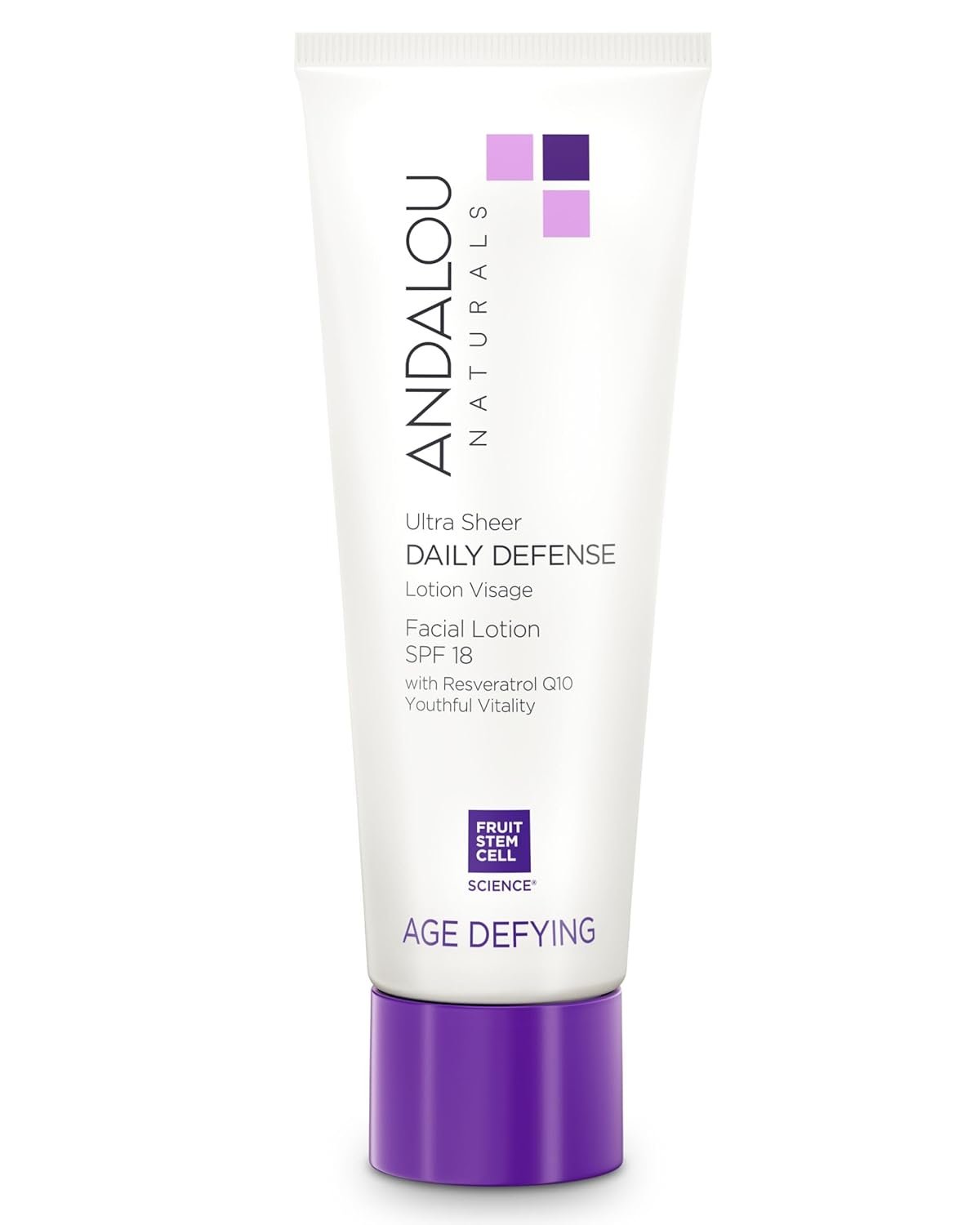 Andalou Naturals Ultra Sheer Daily Defense Facial Lotion, SPF 18, 2.7 oz, with Resveratrol CoQ10 and Antioxidants, Lightweight, Hydrating Facial Moisturizer