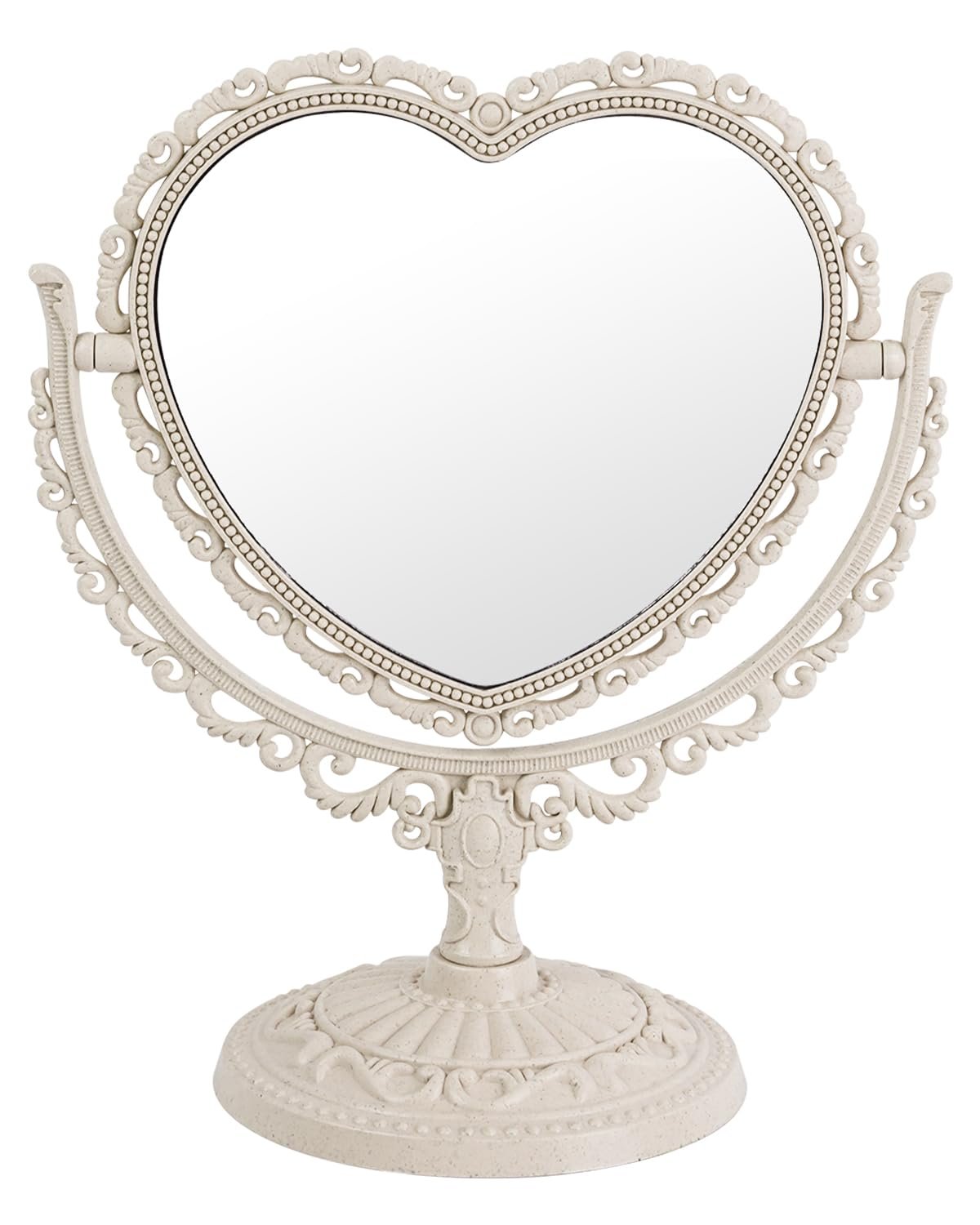 XPXKJ 7 Inch Vintage Heart Mirror – Elegant Desk Makeup Mirror with Double Sided 360 Degree Rotation Vanity Mirror for Coquette Room Decor