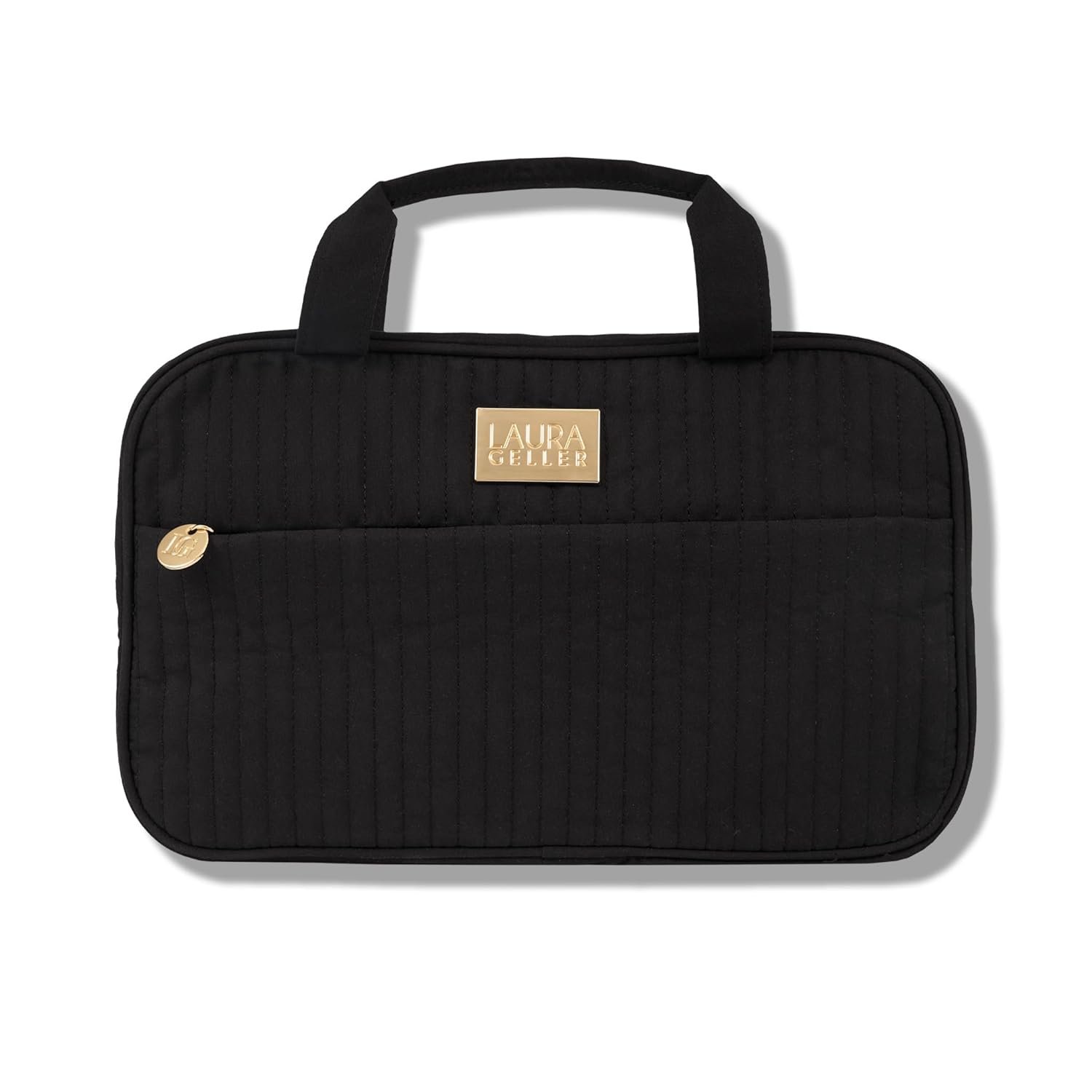 LAURA GELLER NEW YORK Quilted Folding Travel Makeup Bag, Black – Hanging Toiletry Bag Organizer for Travel – Large Capacity Full Size Makeup Bag – Easy to Clean