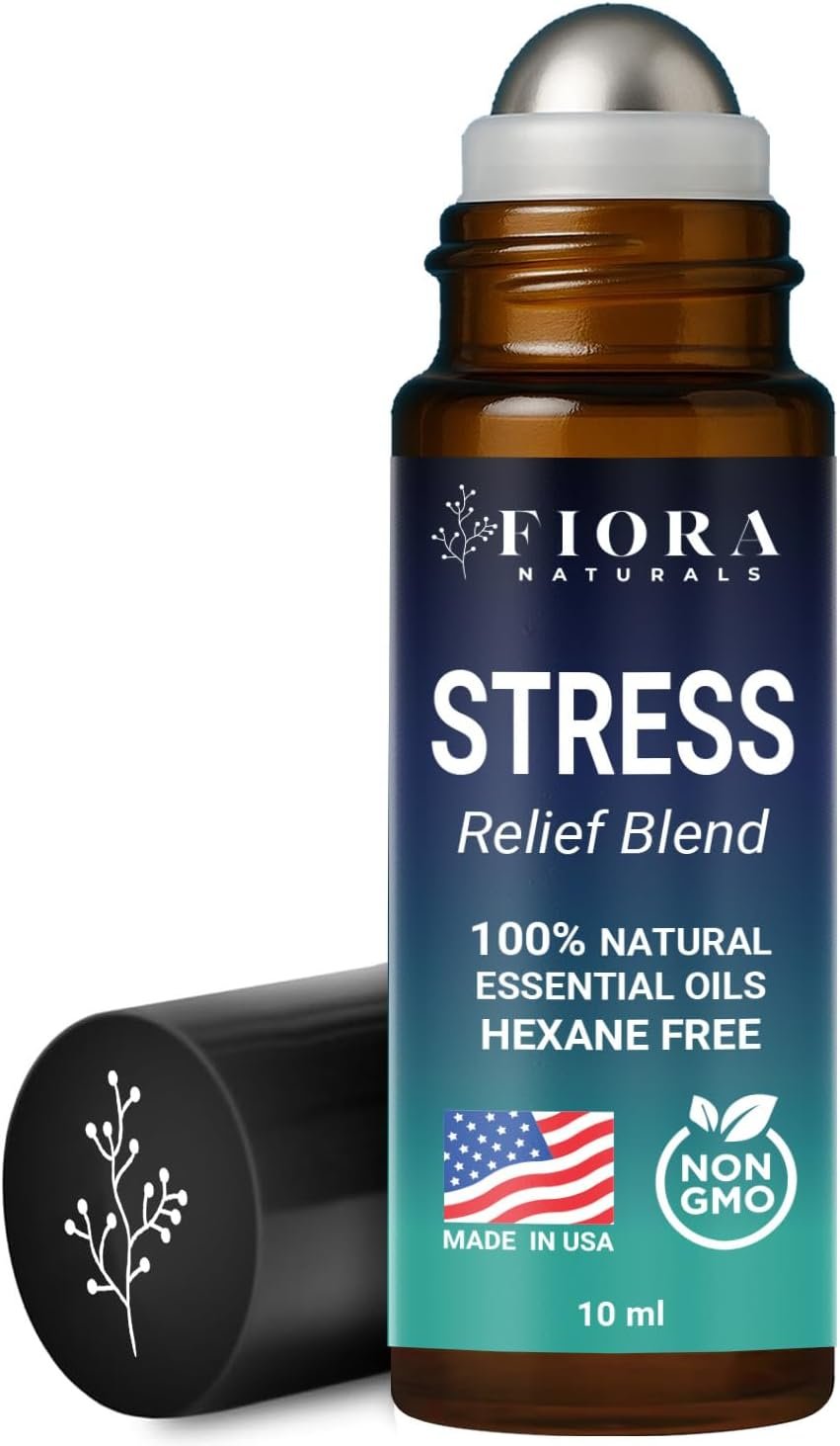 Stress Relief Essential Oil Roll On – Calming Essential Oils Blend for Relaxation & Wellness Rituals – Aromatherapy Roller, Destress Gifts for Women & Men by Fiora Naturals