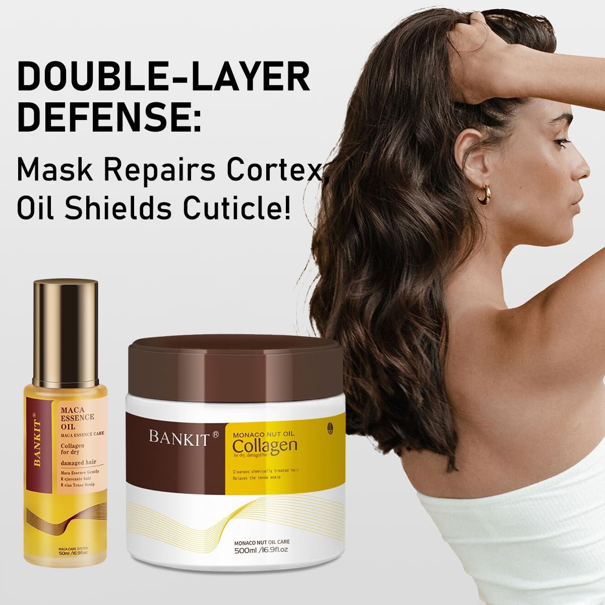 BANKIT Collagen Hair Mask and Moroccan Argan Oil Hair Serum Set, Deep Nourishing and Repairing Treatment for Dry Damaged Frizzy Hair