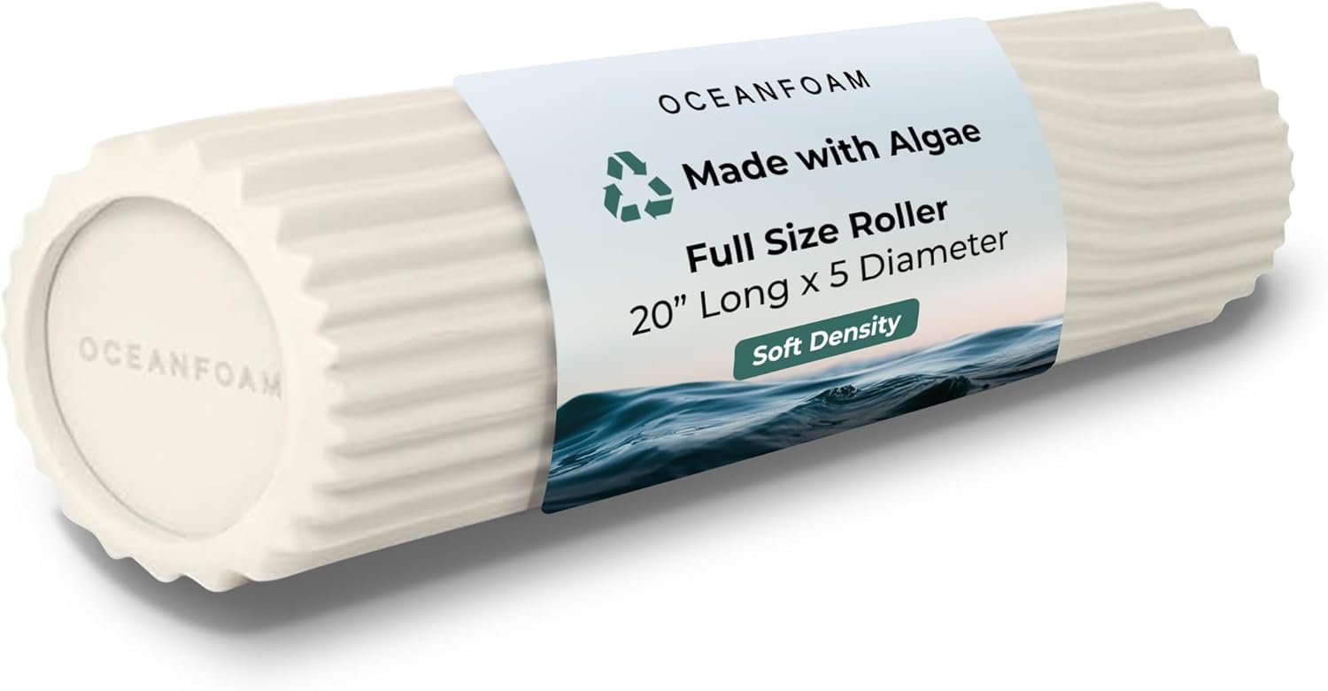Oceanfoam Soft Tidal Roller (Natural) – Low Density Foam Roller for Physical Therapy, Back Pain, Exercise & Stretching – Wave Textured – Yoga, Athletics, & Wellness – Full Size, 20″ x 5″