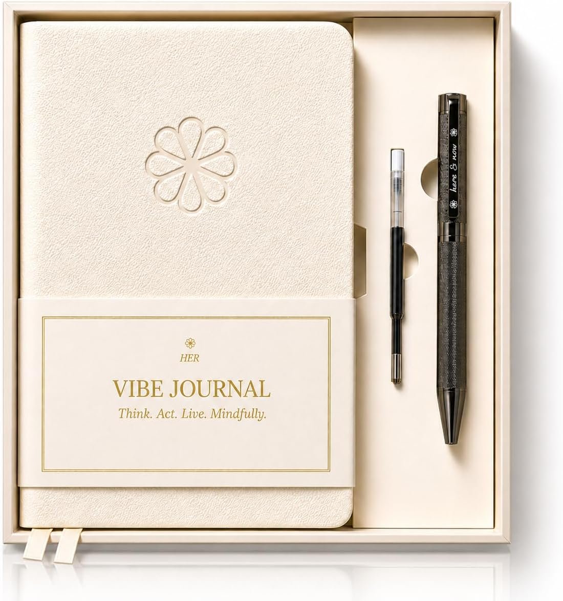 Journal & Pen Set for Women | Guided Mindfulness Journal with Elegant Brass Pen | 13-Week Self-Care, Gratitude & Personal Growth Journey | A5 Vegan Leather | Premium Gift Box | Her Vibe