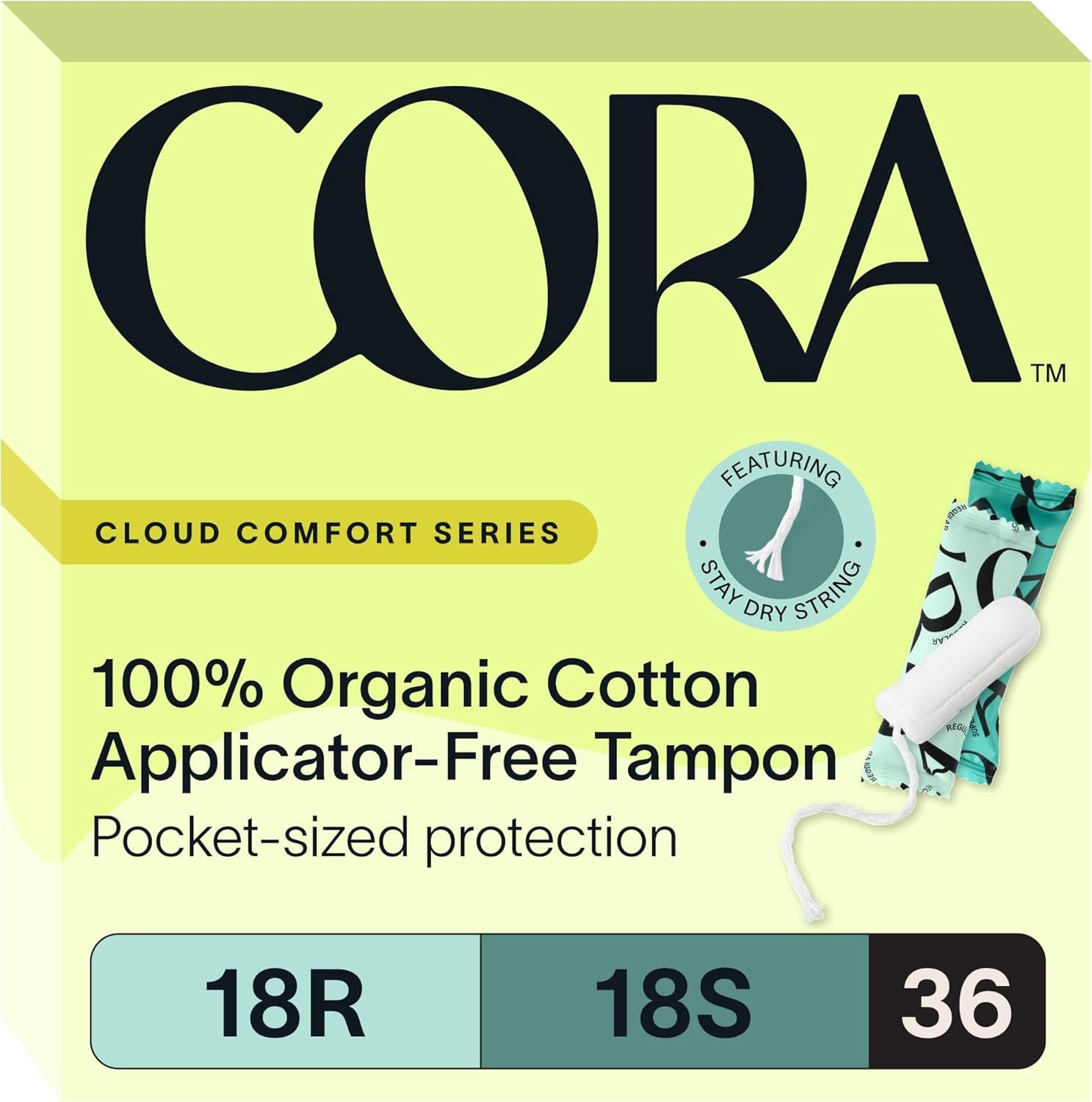 Cora Organic Cotton Non-Applicator Tampons Multipack (18 Regular, 18 Super Non-Applicator Tampons)