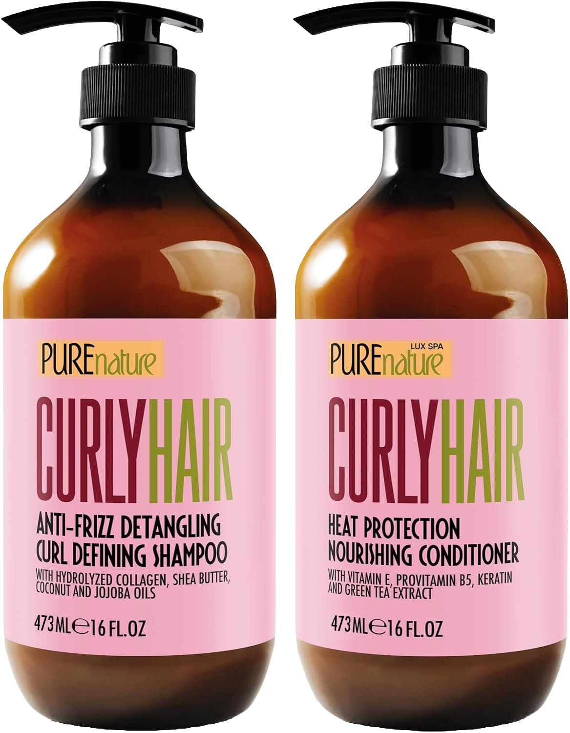 Curly Hair Shampoo and Conditioner Set – Sulfate Free and Color Safe – For Wavy, Frizzy, Fine, Black and Permed Styles – Moisturizing for Men and Women – Deep Curl Hydrating Products with Argan Oil