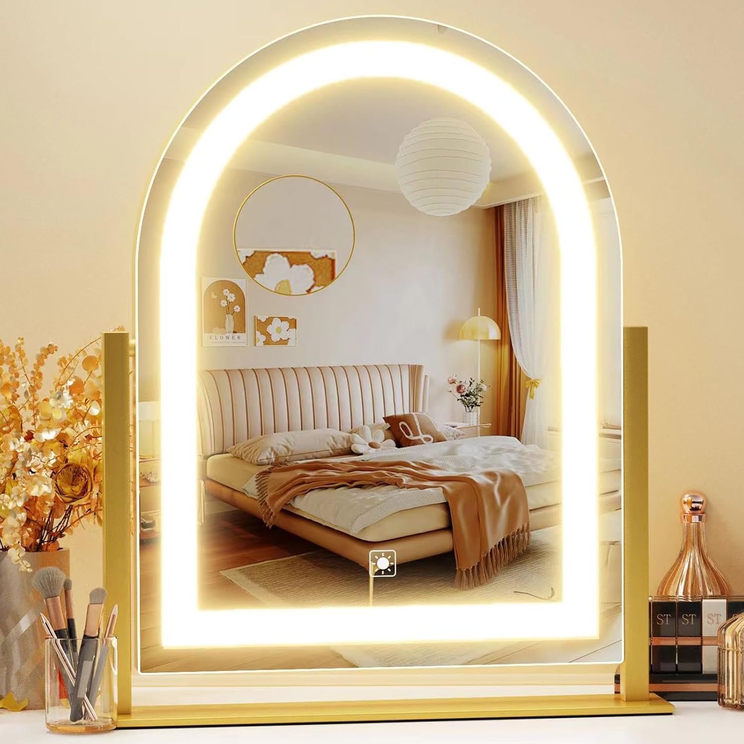 Gvnkvn Arched Makeup Vanity Mirror with Lights 17.2″ LED Makeup Mirror Detachable 10X Magnification, Hollywood Make Up Mirror with Lighting, Smart Touch, 360° Rotation, (Gold,Gift Box)