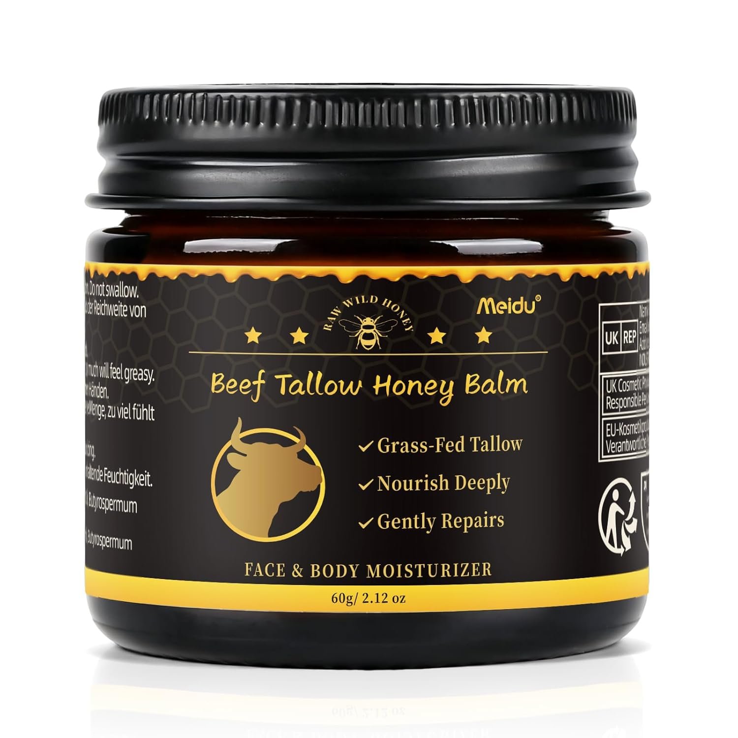 IIIMEIDU Tallow and Honey Balm, Beef Tallow for Skin, Tallow Face Moisturizer with 100% Organic Grass-Fed Beef Tallow & Raw Wild Honey, Natural Formula for Face & Body for Men Women