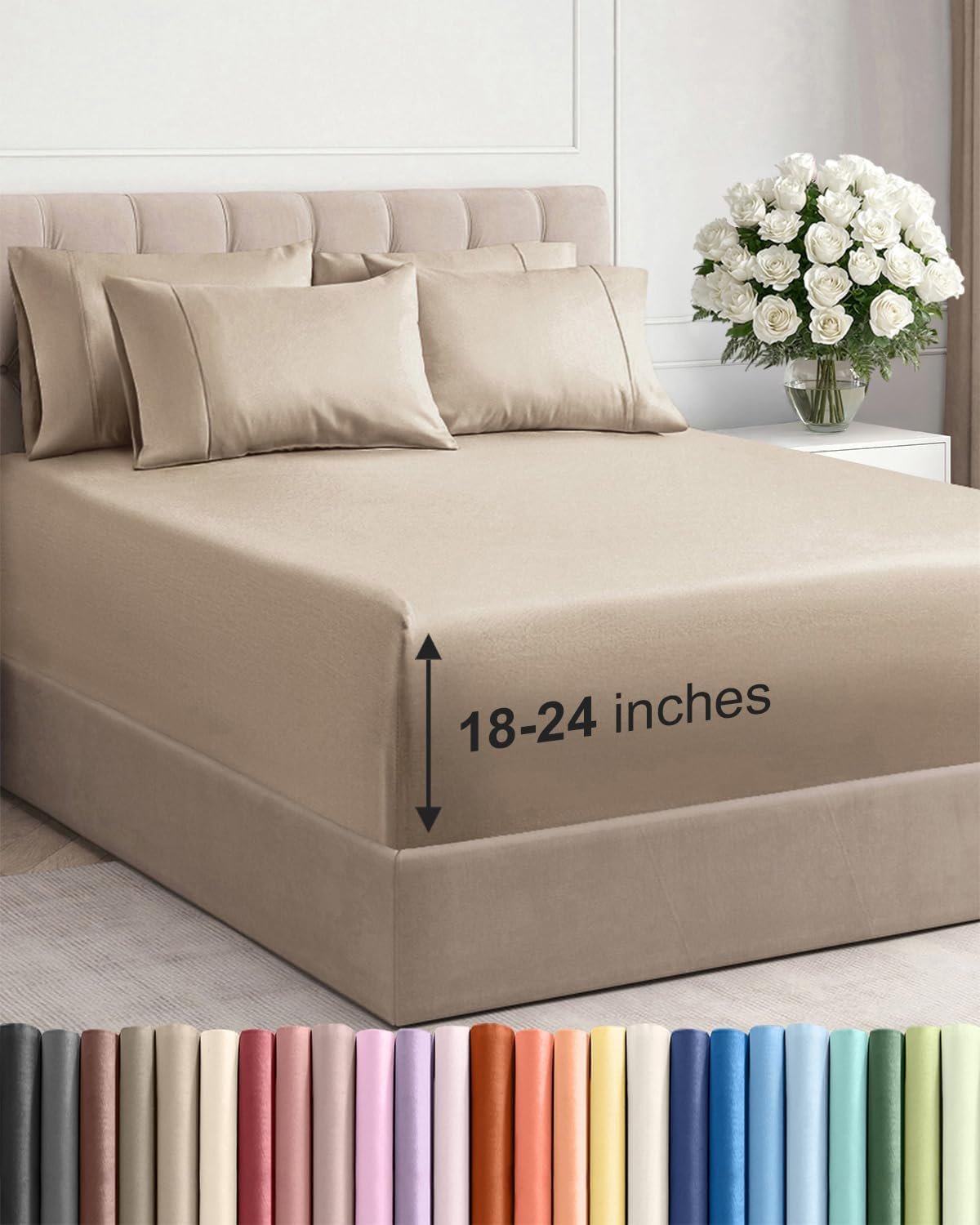 Extra Deep Queen Sheet Set – 6 Piece Breathable and Cooling Sheets – Hotel Luxury Bedding for Women, Men, Kids & Teens – Easy & Secure Fit – Soft, Wrinkle Free and Comfy – Extra Deep Pockets – Cream